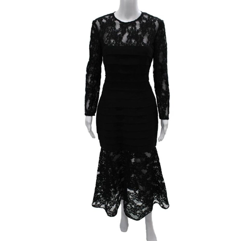 Victor Costa Womens Black Bodycon Sheath Long Sleeve Dress Round Neck Size 8